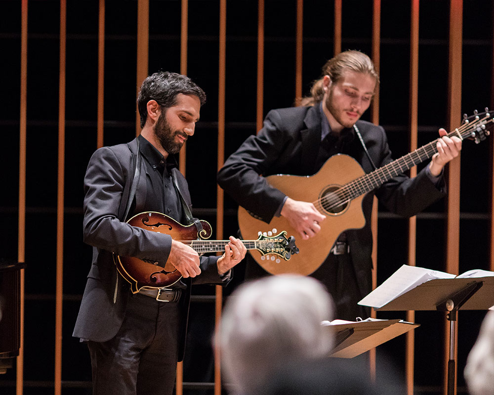 Two guitar players on stage