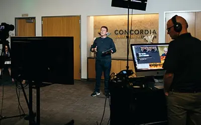 Dr. John Townsend behind the scenes for a Townsend LIVE event