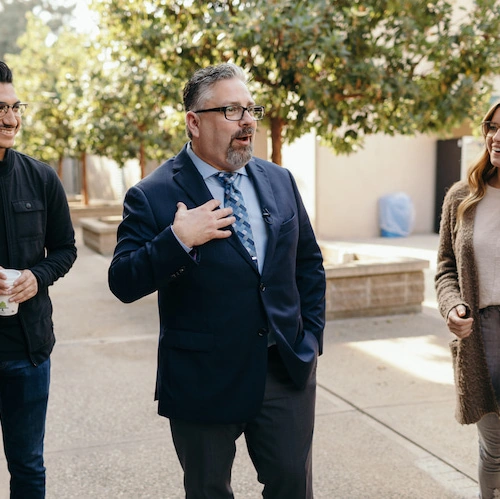 President Thomas speaking to students